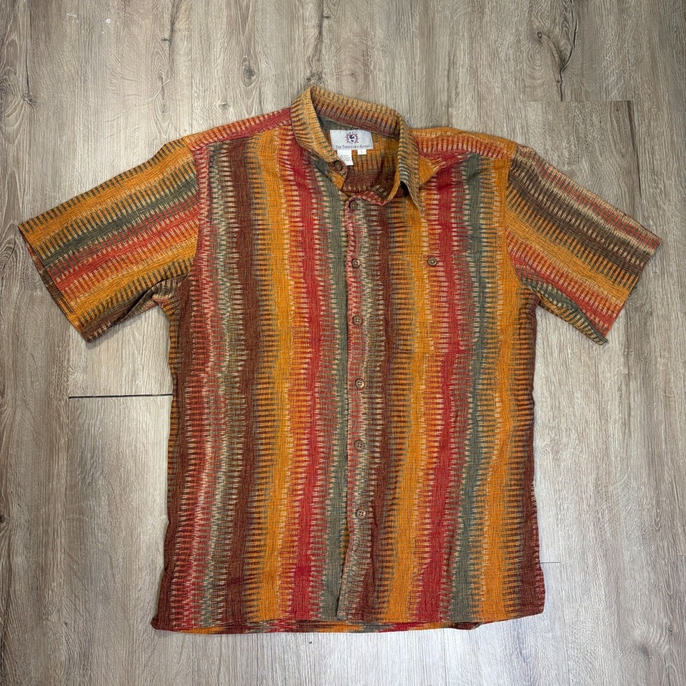 The Territory Ahead 100% Cotton Mens Large Short Sleeve Button Up Abstract Brown